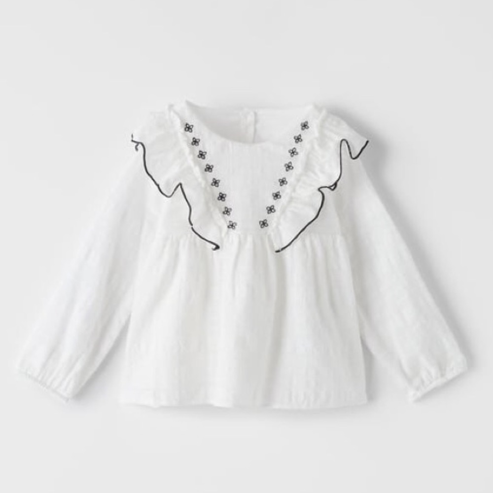 Zara Baby White Ruffled Top Shirt Blouse